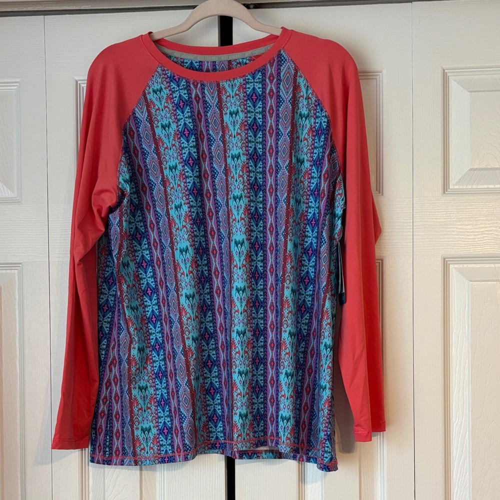 Reel Legends Red and Blue Patterned Long Sleeve Top